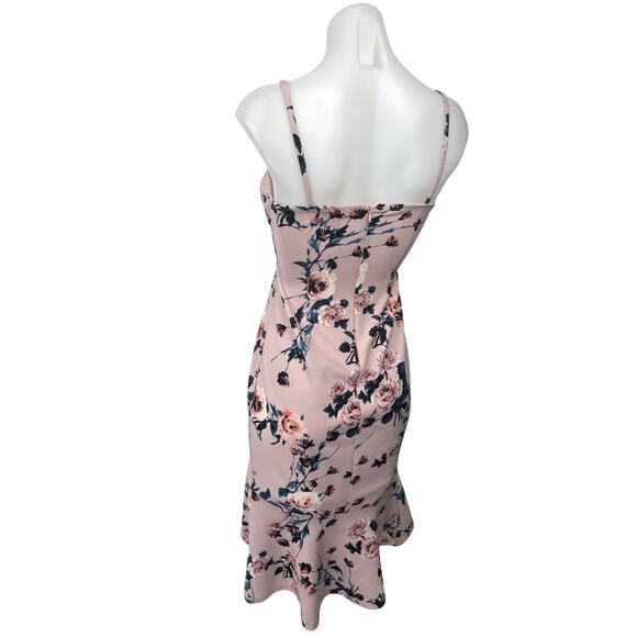 AQUA Pink Multi Floral Sleeveless Ruffle V Neck Stretch Mini Sheath Dress Sz XS - Picture 2 of 4